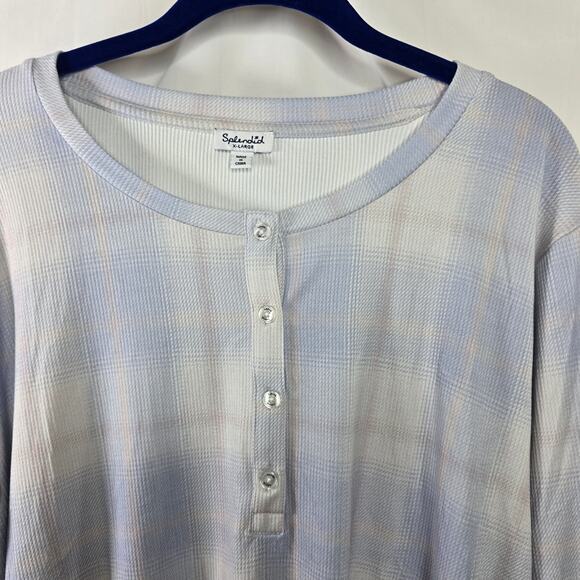 Splendid Juno Fuzzy Rib Henley Pastel Blue Pink Plaid Pajama Top Size XL - Picture 5 of 7
